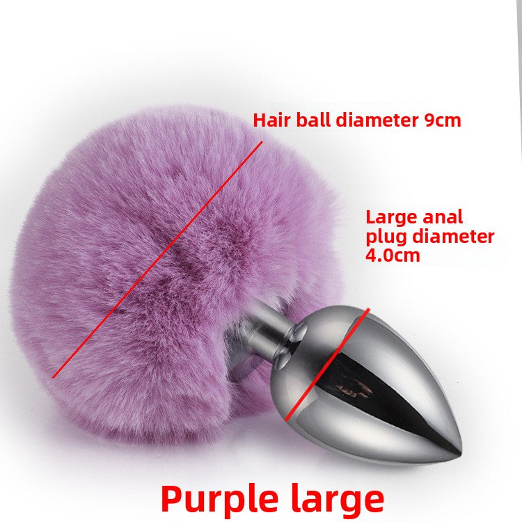Colorful rabbit fur tail metal anal plug