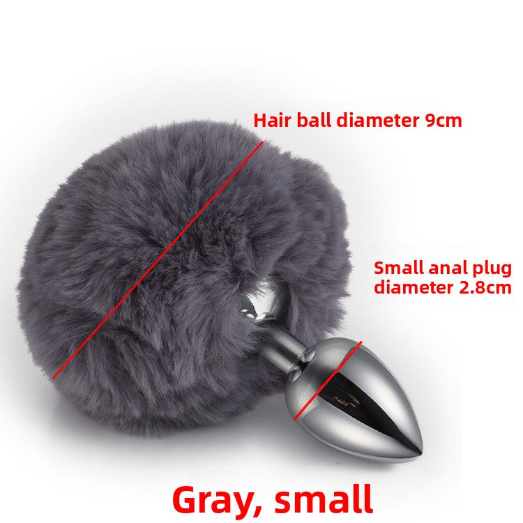 Colorful rabbit fur tail metal anal plug