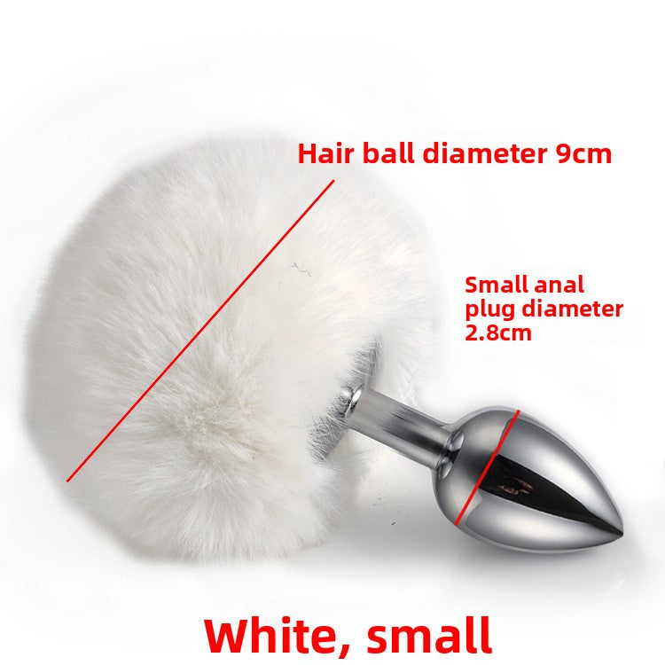 Colorful rabbit fur tail metal anal plug