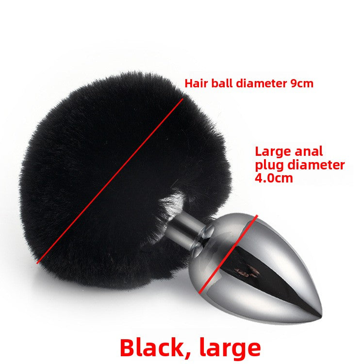 Colorful rabbit fur tail metal anal plug