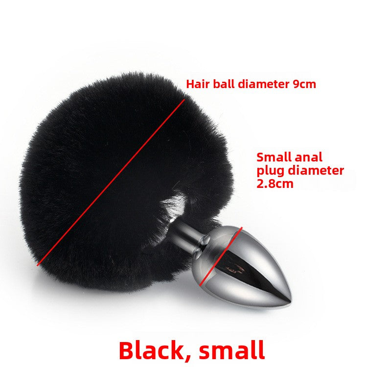 Colorful rabbit fur tail metal anal plug