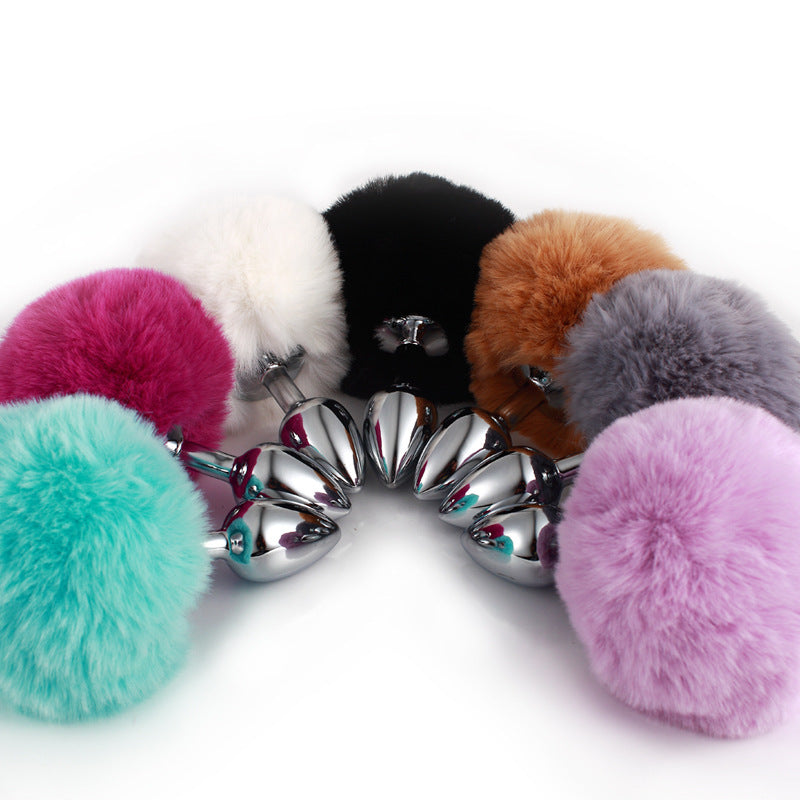 Colorful rabbit fur tail metal anal plug