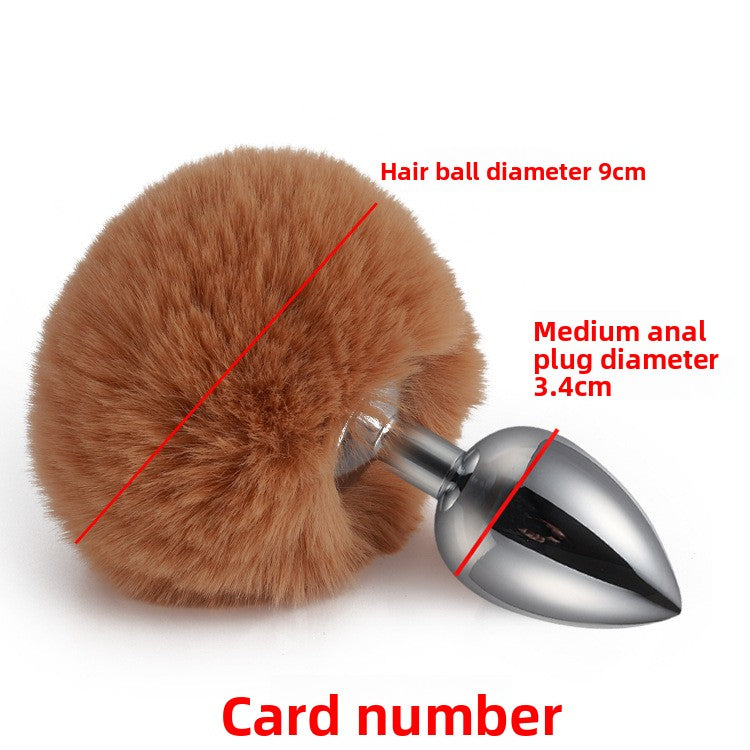 Colorful rabbit fur tail metal anal plug