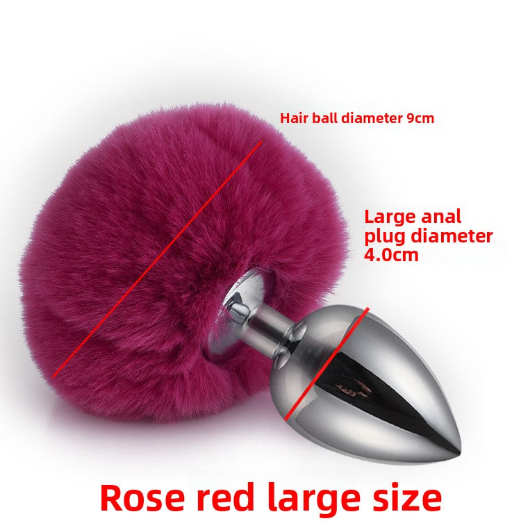 Colorful rabbit fur tail metal anal plug