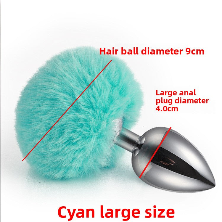 Colorful rabbit fur tail metal anal plug