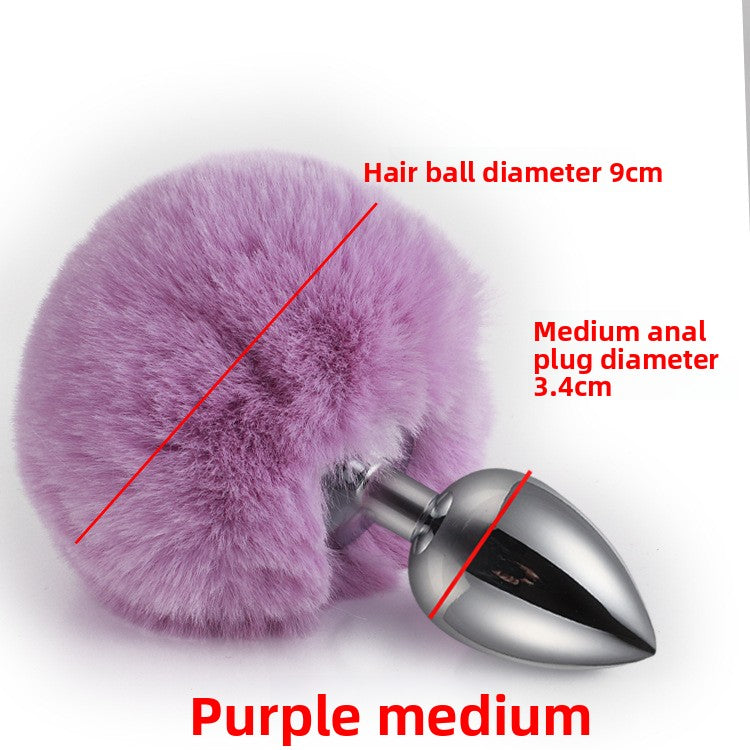 Colorful rabbit fur tail metal anal plug