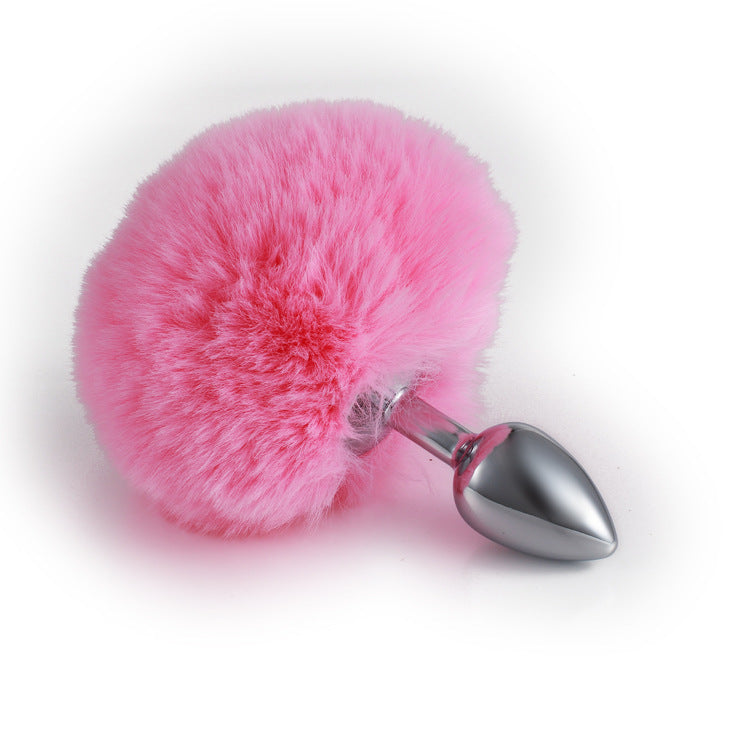 Colorful rabbit fur tail metal anal plug