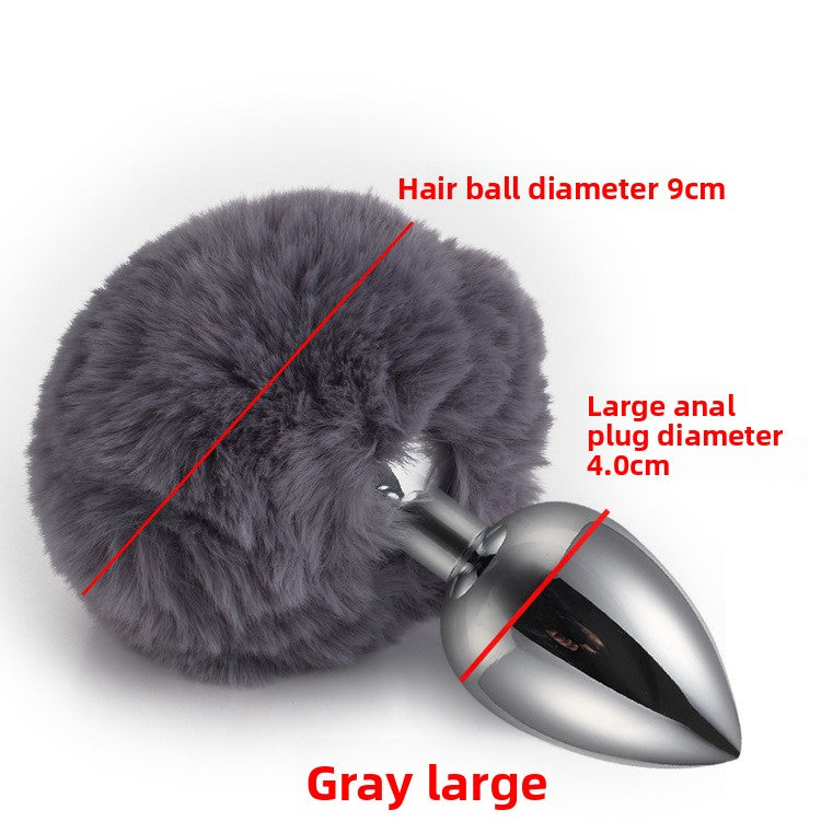 Colorful rabbit fur tail metal anal plug