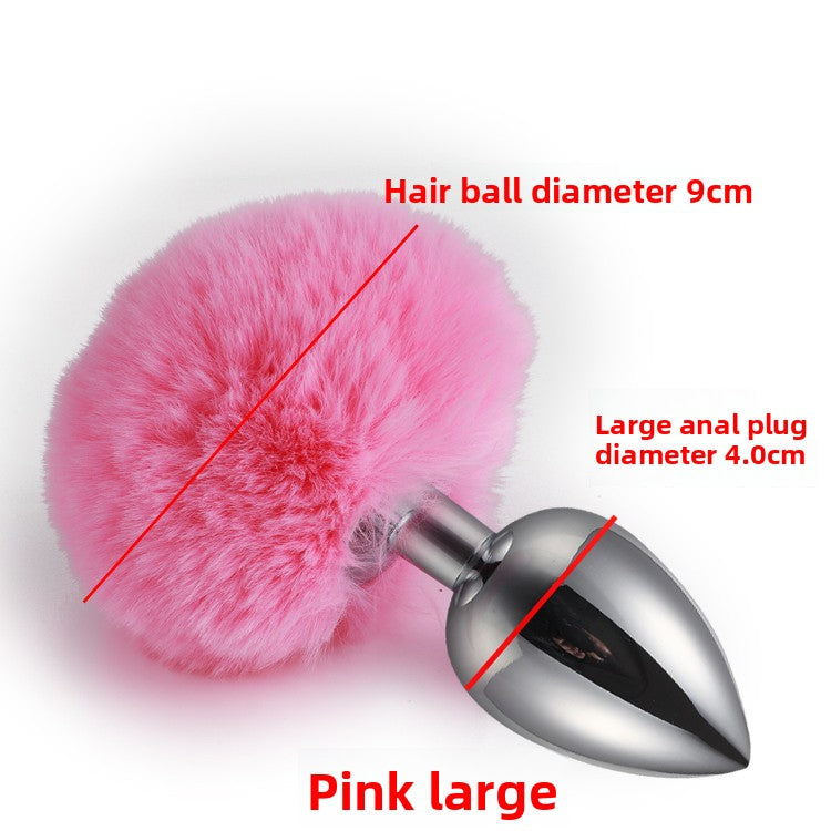 Colorful rabbit fur tail metal anal plug