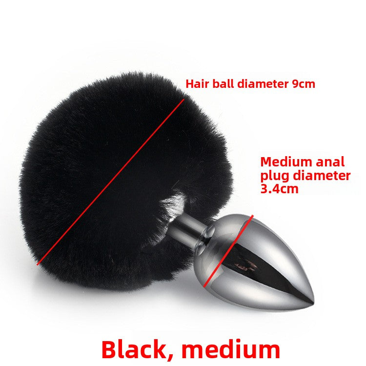Colorful rabbit fur tail metal anal plug