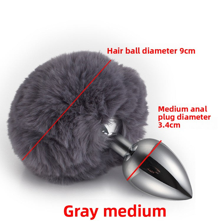Colorful rabbit fur tail metal anal plug