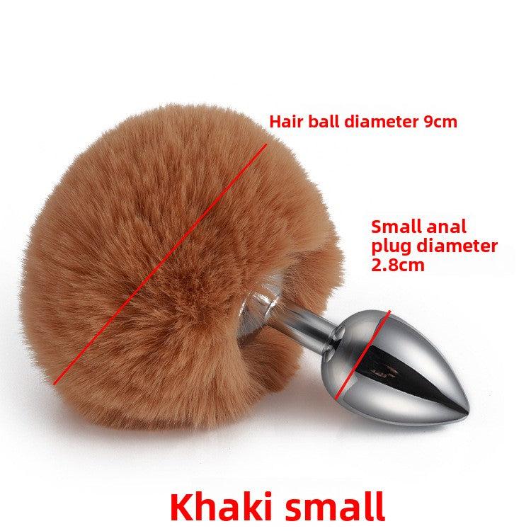 Colorful rabbit fur tail metal anal plug