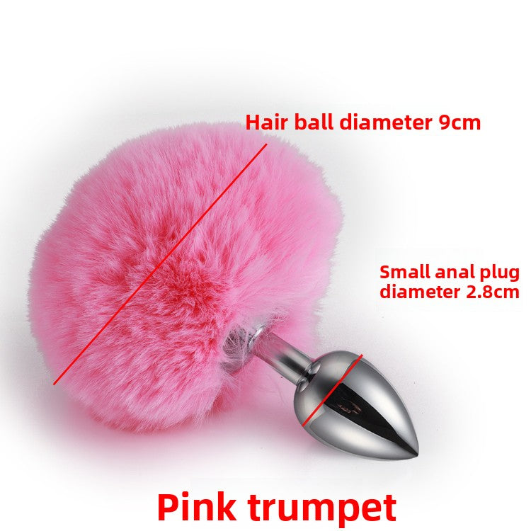 Colorful rabbit fur tail metal anal plug