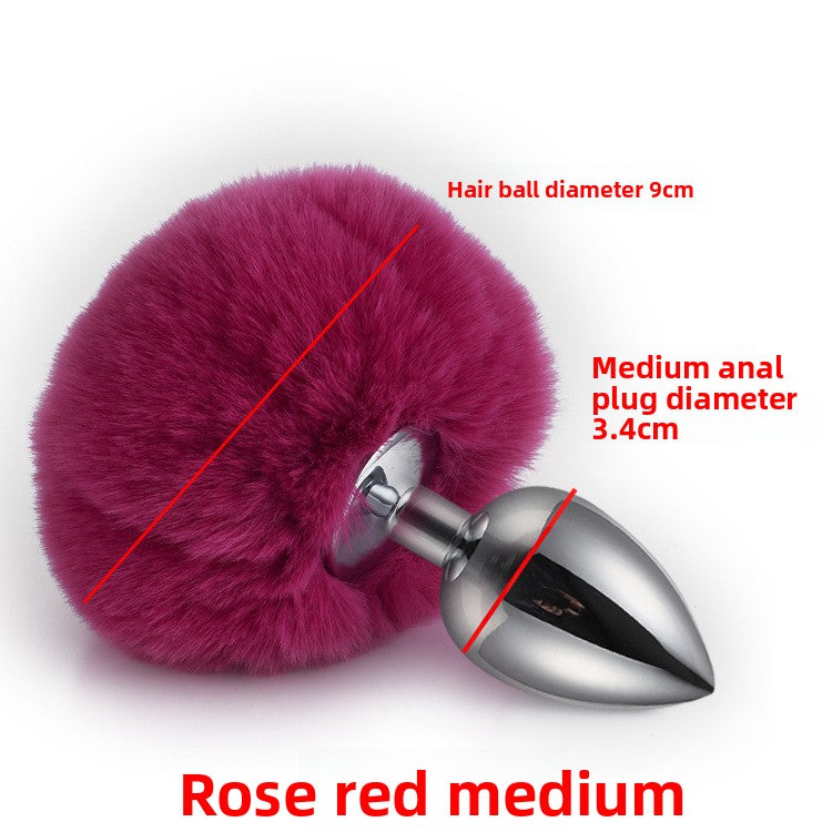 Colorful rabbit fur tail metal anal plug