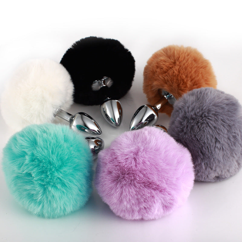 Colorful rabbit fur tail metal anal plug