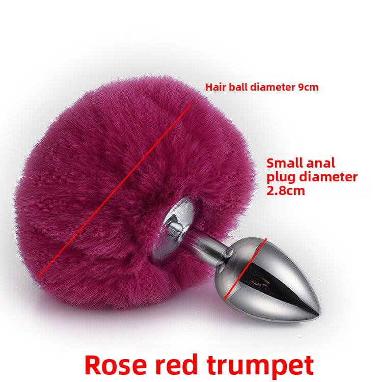 Colorful rabbit fur tail metal anal plug